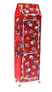 FLIPZON XXL Multipurpose 7 Shelve Baby Wardrobe, Foldable, (Unbreakable Material) (Red)