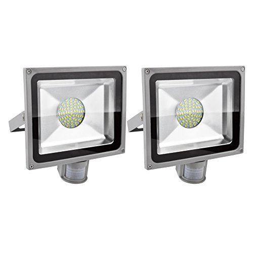 Preisvergleich Produktbild 2X 50W LED SMD Fluter Strahler Wandleuchter Flutlicht Scheinwerfer Außenstrahler wasserdicht IP65 Kaltweiss mit Bewegungsmelder