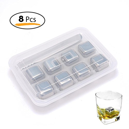 Preisvergleich Produktbild Umiwe Steine Edelstahl Eiswürfel, Wiederverwendbare Eiswürfel Kühlsteine mit Zange und Gefrierfach Ablage für Wein, Wodka, Liköre, Cocktail, Brandy