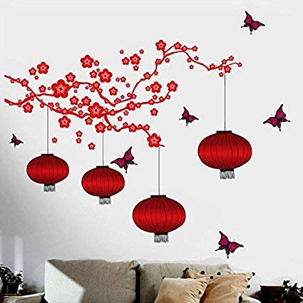 Wow Interiors Chinese Lanterns And Lamps In Attractive Bright Red (Wall Coverage 180 Cm (H) X 175 Cm (W),Wall Stickers/Decals
