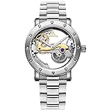 Gskj Herrenuhr Mechanische Uhren Mode Metall Vollautomatische Uhr Doppelseitige Aushöhlung 50 Meter wasserdicht Geschäft Sportuhr,Silver