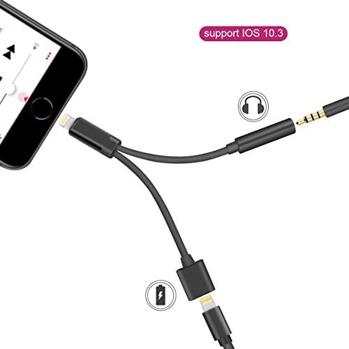 Asoon 2 in 1 Lightning to 3.5mm Audio Adapter, supports IOS 10.3,Headphone Jack Adapter for iphone 7/7 plus (Black)
