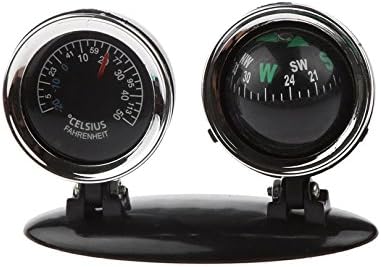 CARGOOL 2 in 1 Car Compass Adjustable Dashboard Compass Vehicle Temperature Gauge with Adhesive Tape, Black