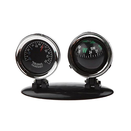 CARGOOL 2 in 1 Car Compass Adjustable Dashboard Compass Vehicle Temperature Gauge with Adhesive Tape, Black