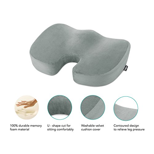 Naipo Sitzkissen – Auto Sitzkissen – Memory Schaum Sitzkissen – Rollstuhl Sitzkissen – Steißbein Kissen – Lindert den Rückenschmerz beim Sitzen Grau - 4
