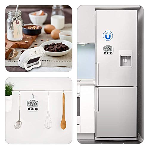 WECKEW Digitaler Küchentimer, Küchenuhr Timer mit Timer- und StoppUhr-Funktion, Kurzzeitmesser Küche Magnetischer Gegenständer, Ideal zum Kochen, Backen, Sport, Studieren usw (2 Stück Weiß) - 4