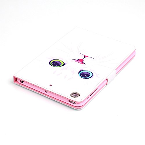 iPad mini 3 Lederhülle – Felfy Slim Full Body Unique Tier weiße Katze Muster PU Case Cover Etui Schutz Hülle Tasche für Apple ipad mini 3 mini 2 mini 1 + 1x Bunte Eule Anti Stöpsel + 1x Silver Stylus - 6