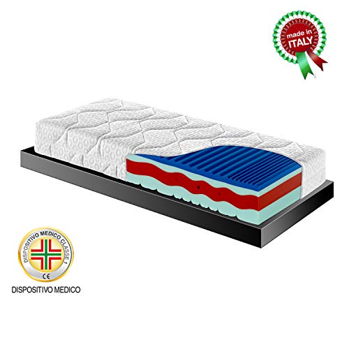 Goldflex - Materasso Memory MOD Big Relax Singolo, 80x190 cm H24cm, 4 Strati Differenziati, Memory Soia, WATERFLEX da Polioli Vegetali, Rivestimento SFODERABILE, Certificato DETRAIBILE 19%