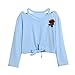 Produktbild Langarm Shirt Cloom Damen Sommer Frühling Weste Strand Oberteile Casual Rose Blouse Sexy Party Cami Top Rosette Kurz Tunika Urlaub Kimono Frauen Sweatshirt Lace Up Bestickte (Blau, S)
