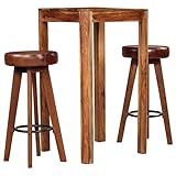 Material: Sheesham-Massivholz ROMELAREU Bar-Set 3-TLG. Sheesham-Holz Massiv Echtleder Möbel Möbelgarnituren Küchen- & Esszimmergarnituren