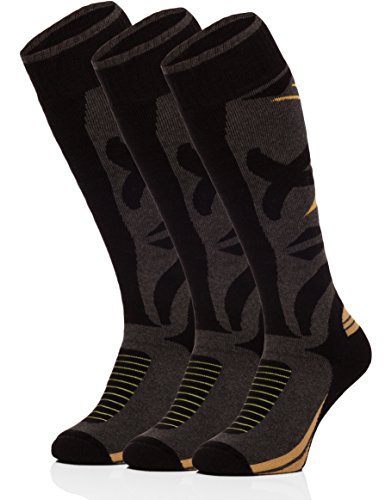 Ladeheid Hombre 3 Pares Calcetines de Esquí Calcetines Deportivos 518V1 (Negro/Graphite/Amarillo-2, 41/43)