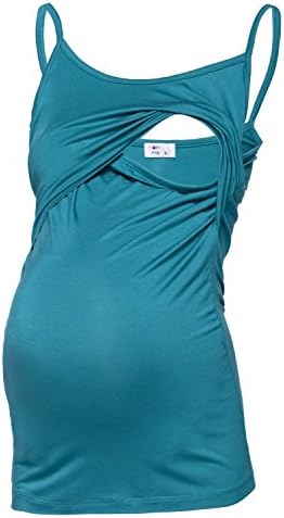 Happy Mama. Women's Nursing Double Layered Strappy Vest Top Round Neckline. 133p (Teal, UK 16, 3XL)