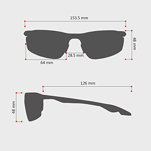 Unisex Radbrille Sportbrille Sonnenbrille, UV-Schutz, 5 Wechselgläser inkl. Schwarze polarisierte Linse, für Outdooraktivitäten wie Radfahren Laufen Klettern usw. - 5