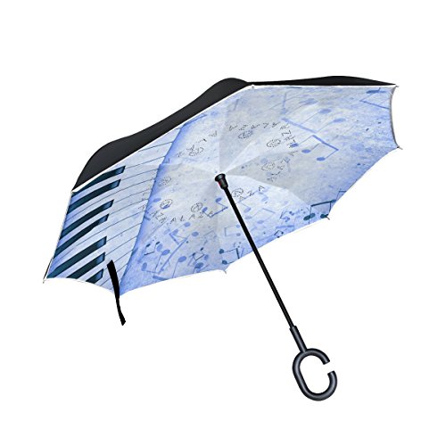 Preisvergleich Produktbild Eslifey Regenschirm mit blauem Klaviernote, gerade, selbststehend, doppelschichtig, faltbar, wasserdicht, für Auto