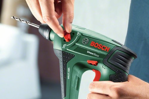 Bosch DIY Akku-Bohrhammer Uneo Maxx, 2 Akku, Ladegerät, Rundschaftadapter, 2 SDS-Quick Betonbohrer, 2 Hex-Schaft Bohrer, 4 Bits, Koffer 18 V, 2.5 Ah, 10 mm Bohr-Durchmesser Beton - 5