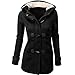 Produktbild Trenchcoat,Dasongff Mode Frauen Windjacke Horn Schnalle Kapuzenpulli Warme Wolle Slim Trenchcoat Langen Mantel Jacke Trench Wintermantel Kapuzenjacke Sweatjacke (Schwarz, M)