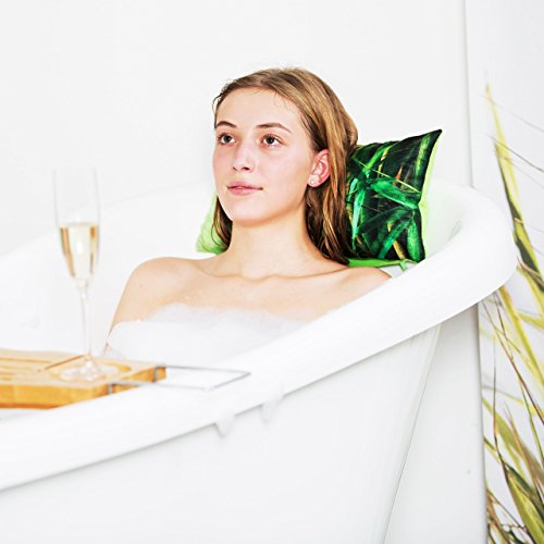 Relaxdays Badewannenkissen Bambus HBT ca. 10 x 37 x 17 cm extra weiches Nackenkissen für die Badewanne mit 2 Saugnäpfen als Wannenkissen oder Reisekissen mit Reißverschluss und waschbarem Bezug, grün - 2