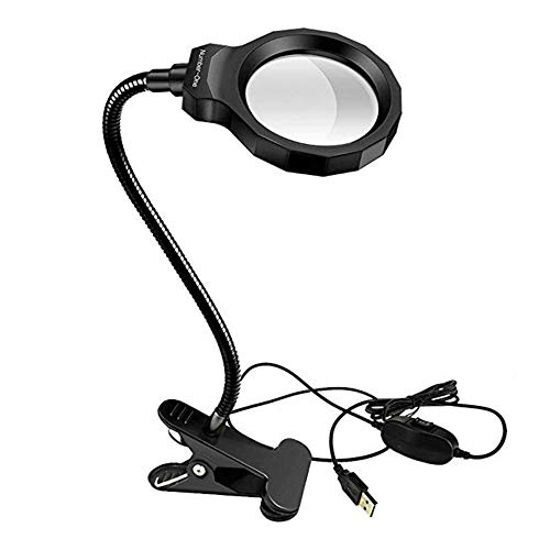 YOLE 5X magnification lamp with clip 16 LED hands-free metal hose magnifier, desktop reading USB multi-function rechargeable optical glass 360 ° folding magnifier