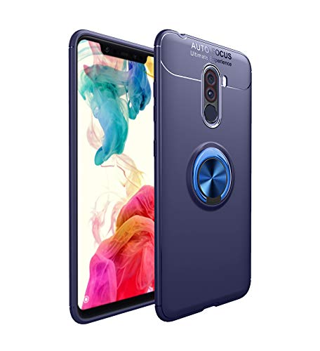 DAYNEW Funda para Xiaomi Pocophone F1,[Anti-Caída] 360 Grados rotación Anillo Stick teléfono Soporte,Función Kickstand Base magnética,para Xiaomi Pocophone F1-Azul