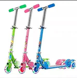 STOCKCLUB Road Runner Scooter for Kids of 3 to 14 Years Age 3 Adjustable Height, Foldable, LED PU Wheels & Weight Capacity 75 kgs Kick Scooter with Brakes(Multi Color)