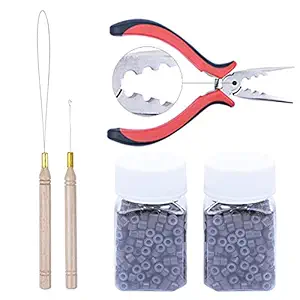 MULTIVISTA Hair Extension Tool | Pliers + Hook Needle Threader + Loop Needle Threader + 1000 PCS Micro Rings Beads for Micro Ring Link | Hair Feather Extensions Kit - Light Brown