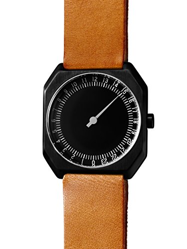 slow Jo 19 - Brown Vintage Leather Black Case Black Dial Unisex Quartz Watch with Black Dial Analogue Display and Brown Leather Strap