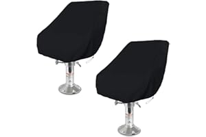 2 Pack Boat Seat Covers COOSOO Waterproof Heavy-Duty Weather UV Resistant Pontoon Boat Cover Seats Pedestal 420D Oxford Cloth Helm Chair Protective Covers (Black, 25''×25''×47''/65×65×120cm)