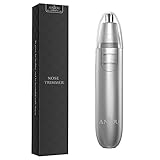 Nose Trimmer Anjou Ear Hair Trimmer Battery Operated Stainless Steel Dual-Edge Blades Facial Hair Groomer (Detachable Head and Washable Design) - Silver