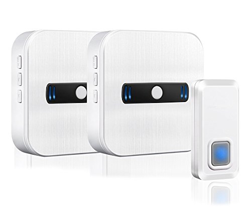 Sonnette de Porte Étanche Portable Sonnerie 300m de Portée Sonnettes Sans Fil Kit de Carillon Étance MLOVEBITI, 55 Mélodies, 2 Récepteur Kit Enfichables, 5-Niveaux Volume, avec Flash LED pour Maison, Bureau, Magasin, Boutique