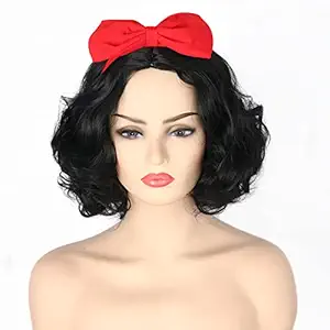 Women Or Child Fiber Short Curly Cosplay Wig Halloween Costume Hair Bowknot Black