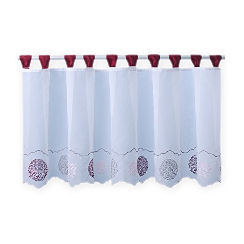 Bistrogardine Punkte ca. 155x60 cm Cafehaus Gardine transparent Voile Fenstergardine Vorhang weiß bordeaux