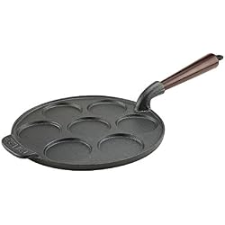 Carl Victor - Poele Mini Pancakes en Fonte 23 cm (7 Moules Ronds) avec Poignée en Bois, Induction