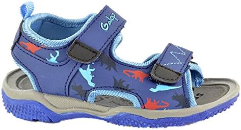 Boys Kids Infant 770406 Faux Leather Dinosaur Double Touch Close Straps Open Toe Gladiator Summer Sandals Size 6-13 (UK 9 Infant, Blue/Red)