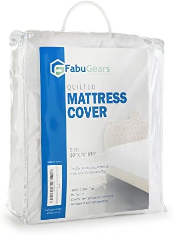 Fabugears Quilted Mattress Cover Pad, Waterproof, Cotton 30"x 75" x10" White