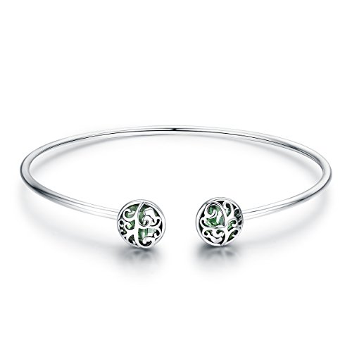 Goxo Bracelet ouvert en argent sterling 925 avec zircones cubiques pour femmes Motif arbre de vie Vert