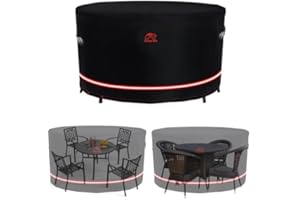 TURTLE LIFE Turtle-Life Funda Protectora para Mesa y sillas Redondas, Duradera, Resistente al Agua, para Muebles de Exterior e Interior, con Rejilla de ventilación Mejorada, Color Negro
