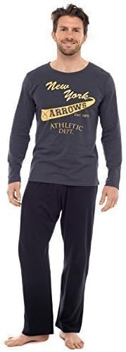 Modern Casuals Mens Pyjama Set Long Sleeve Top & Pants Cotton PJS (2XL, Charcoal New York Arrows)