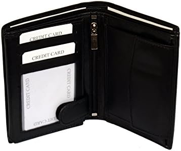 Nappa Flap Leather Wallet for Men - Long ID Card Holder, Credit Card, Passport, Currency Organizer - Black Wallets