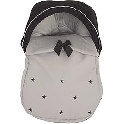 Saco funda polar de invierno universal grupo 0 maxicosi + capota en pelo corto y ecopiel con estrellas bordadas. Gris/negro