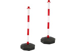 PARKING FACIL | Poste de Señalización con Cadena | Barrera de Aparcamiento en Rojo y Blanco | Base Rellenable de Agua y Arena para Mayor Estabilidad | Material: Plástico | Medida: 82x28x28 cm | 2 Uds