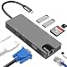 Produktbild QKa USB C-Hub 9 in 1 mit VGA-Anschluss, 4K USB C auf HDMI, PD-Stromversorgung, Ethernet-Anschluss, 3,5 mm 3Mic / Audio-Anschluss, SD/TF-Kartenleser, 2 USB-3.0-Anschlüsse
