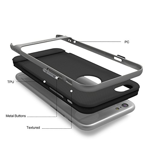 Funda ROCK Royce iPhone 6 6s Plus Case  Netted Texturizado  Doble Capa  Dos Colores  Apple Logo  PC TPU  Agujero Honda Tel  fono Caja Caso para Apple iPhone 6 6s Plus 5 5 inch  - Gris de hierro