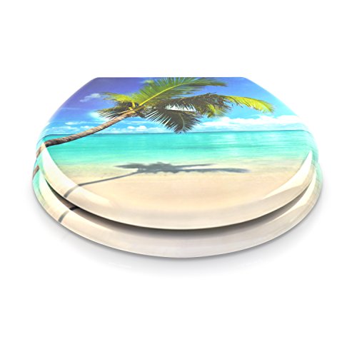 VENKON – Premium WC Sitz mit Absenkautomatik – Modell „Caribbean Dream“ – Toilettendeckel aus Duroplast (antibakteriell) inkl. Montagesatz (rostfreie Scharniere) - 3