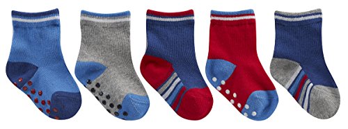 TICK TOCK Baby Boys Socks 5 Pairs Cotton Rich Heel and Toe Warm Stripes Grippers