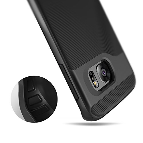 Caseology Funda Galaxy S6 Edge   Serie Wavelength  Fina Cubierta Protectora de Doble Capa con sujecion Texturizada  Negro - Black  para Samsung Galaxy S6 Edge  2015 