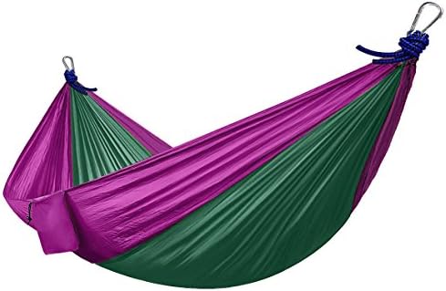 Hammock made from ultra-light parachute silk - Chill Swing - Giant XXL Hammock for two people made of nylon parachute silk 2.70 x 1.40 cm by Ocean5 Colour: dark green/purple
