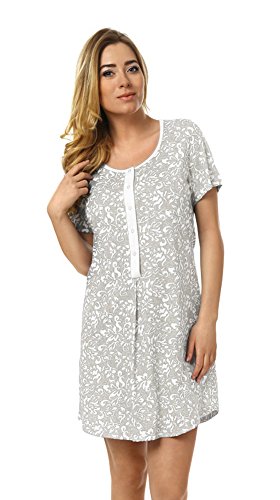 Nursing breastfeeding 100% cotton nightdress "Atena" 7003 7004 (L, Grey)