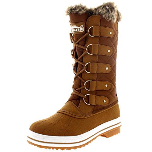 Polar Mujer Nieve Bota Nylon Alto Winter Nieve Impermeable Calentar Lluvia Bota - Tan - 7-40 - CD0028