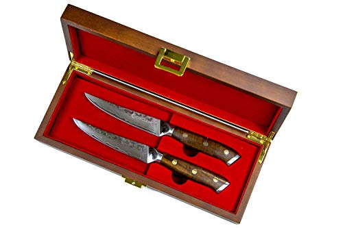 Stallion Damastmesser Ironwood Zwei Steakmesser - Damaststahl mit Griff aus Eisenholz in Edler Geschenkbox - 4