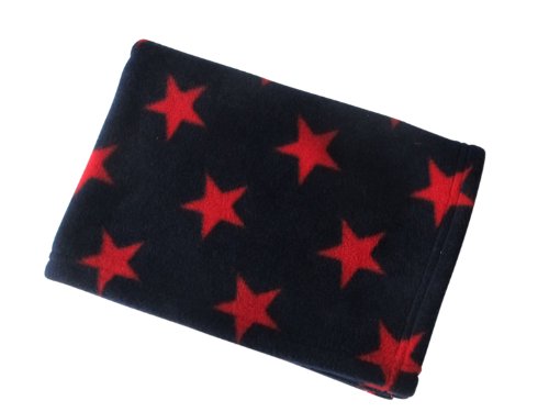 B1107 CozyBear Navy with Red Stars Fleece Baby Blanket - 70 x 100cm